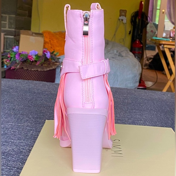 NIB Cowgirl booties,SIMMI London,”DALTON”, bubble gum pink,buckle,fringe,size 7 - Picture 3 of 10